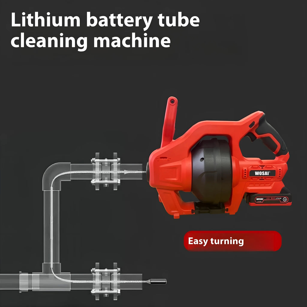 Cordless 25-foot 20V electric drain organum spirale with 7mm flexible shaft and US power specifications
