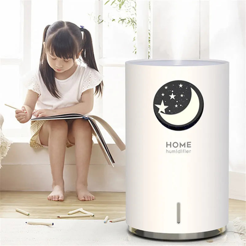 USB humidifier model M107+ by HOME, 700ml capacity, 167x102x102mm, 5V 1A input, shown in Pink or White
