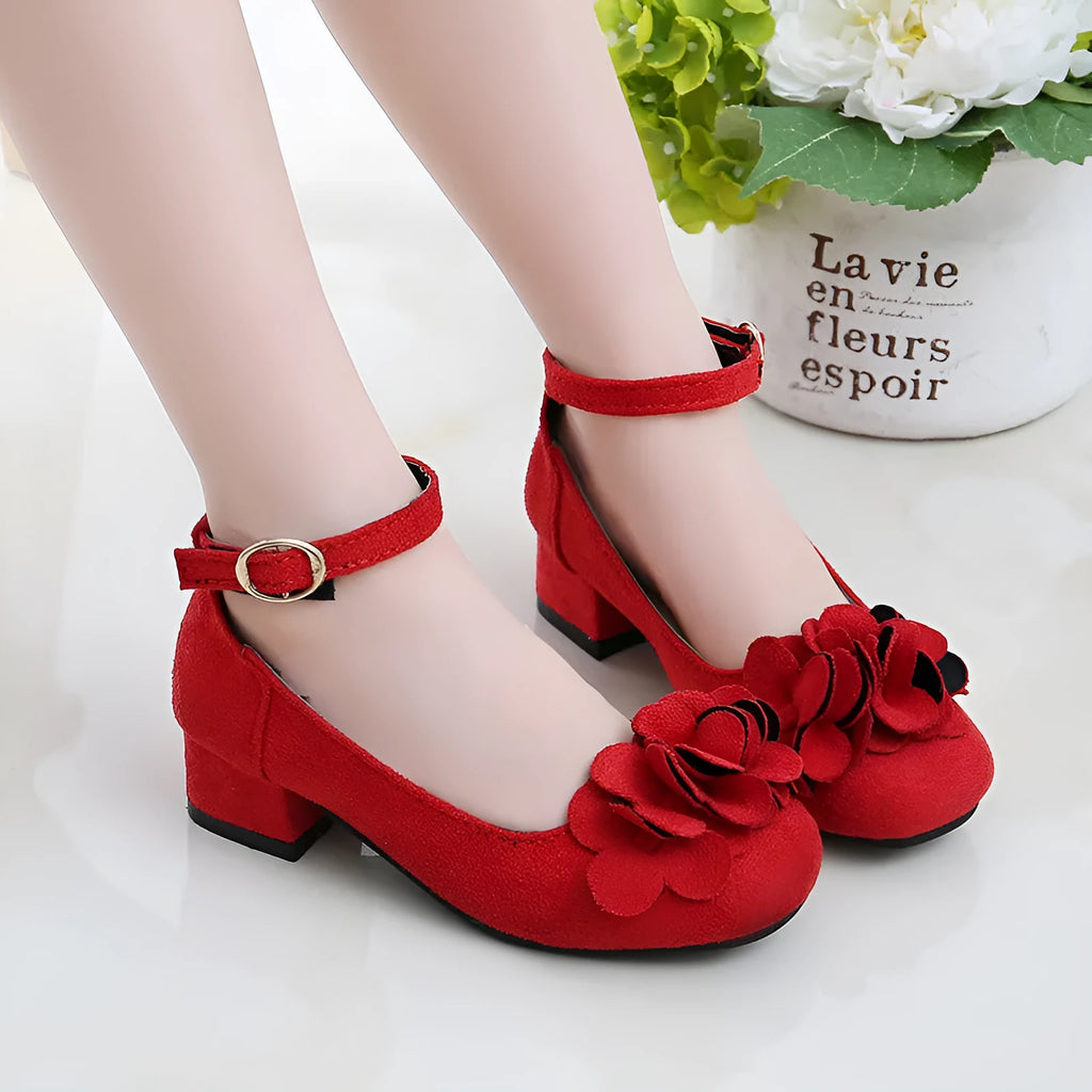 Girls show leather princess high heels in black pink red artificial PU upper sizes 27 to 37