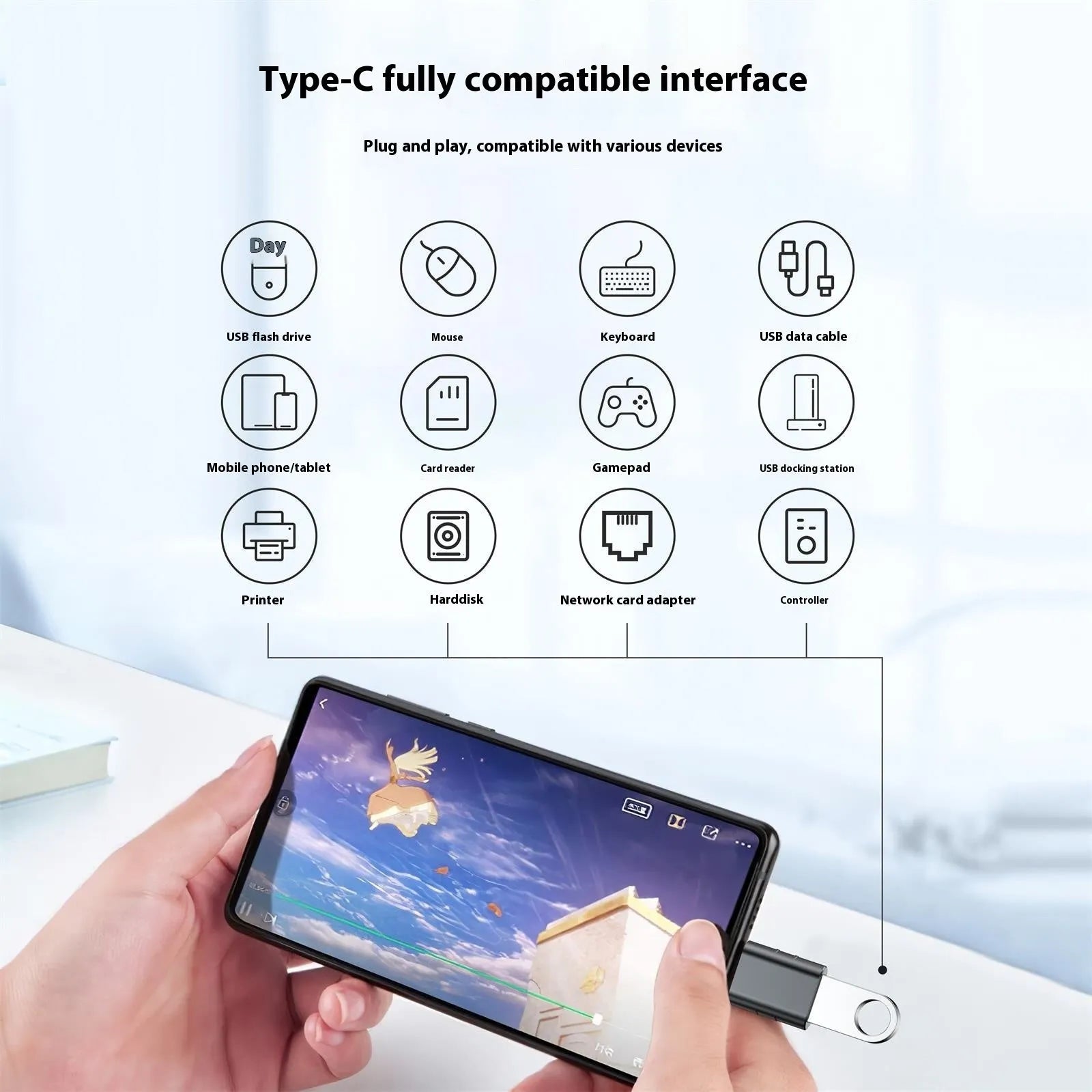 USB-C to USB-A adapter converter with metallic zinc alloy shell in various colour options