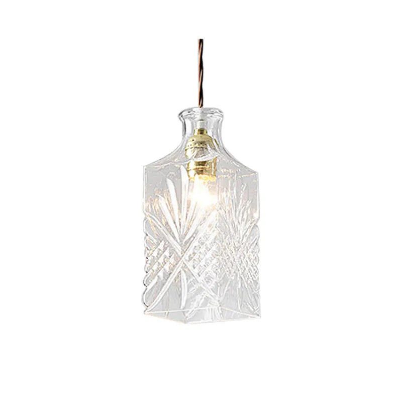 Modern simple glass bottle fishing line chandelier with adjustable height 1.2m and button switch for living room
