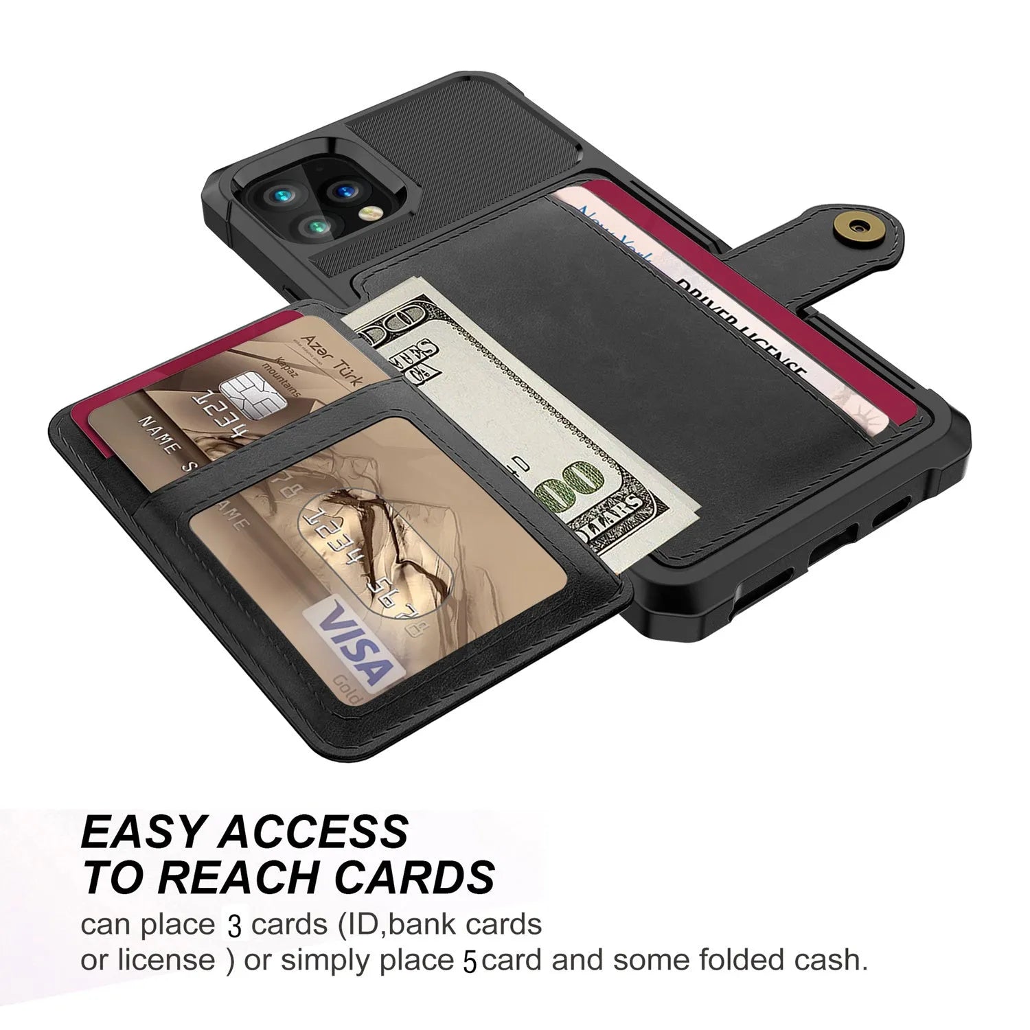 Imitation leather card wallet phone case for iPhone in multiple colour options