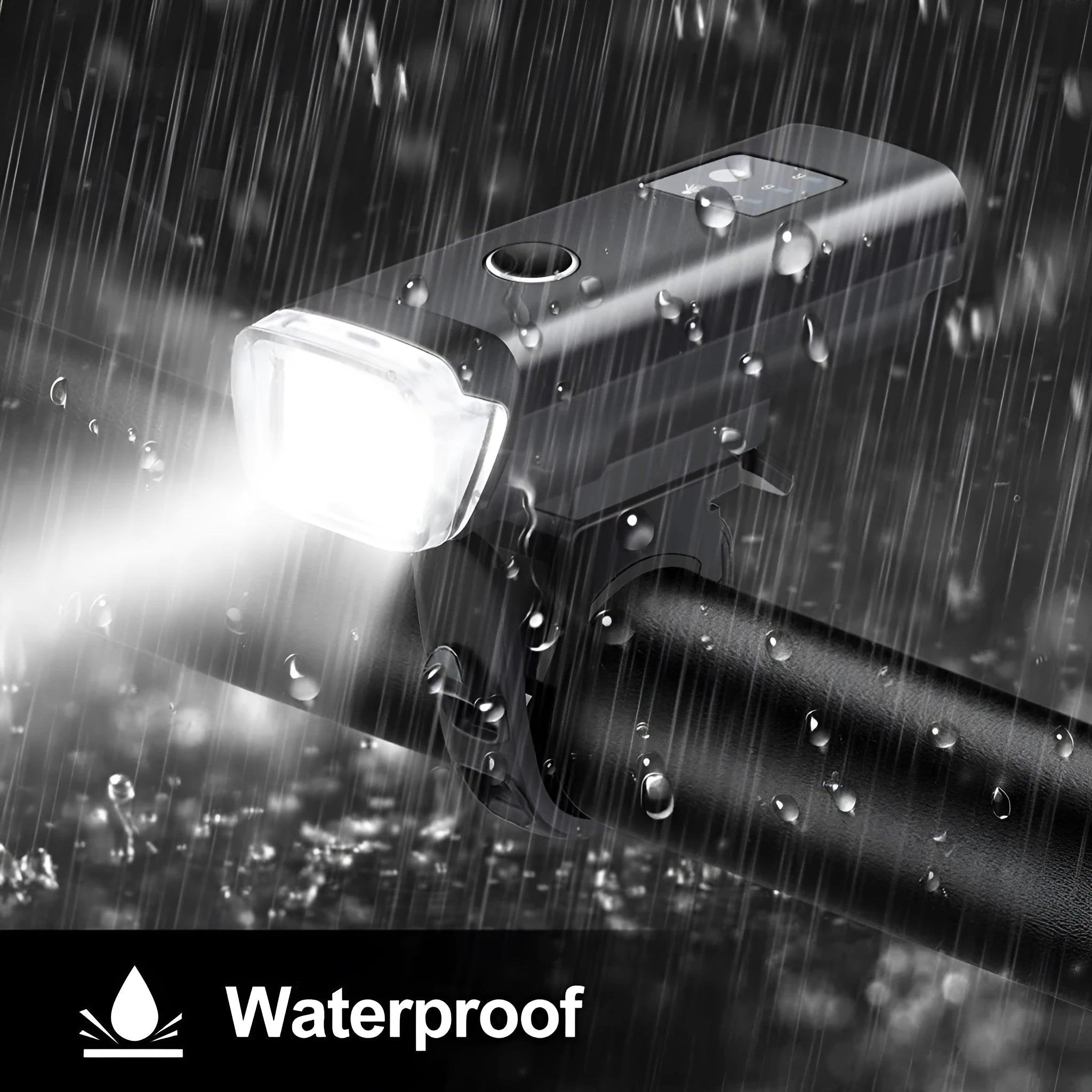Black bicycle front light with 350 lumens and light sensor mode