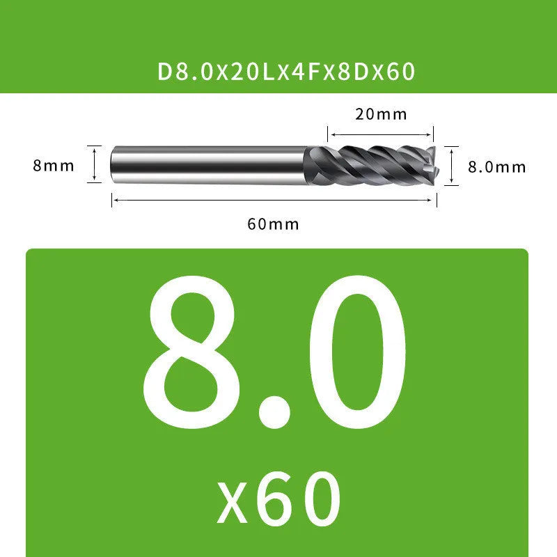 Tungsten steel 4-flute ball end mill tool for 1-12mm diameter milling