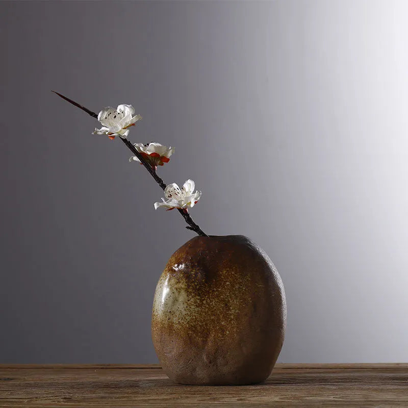 Ceramic small vase glazed pottery Japanese style ornament six colour options direct sales