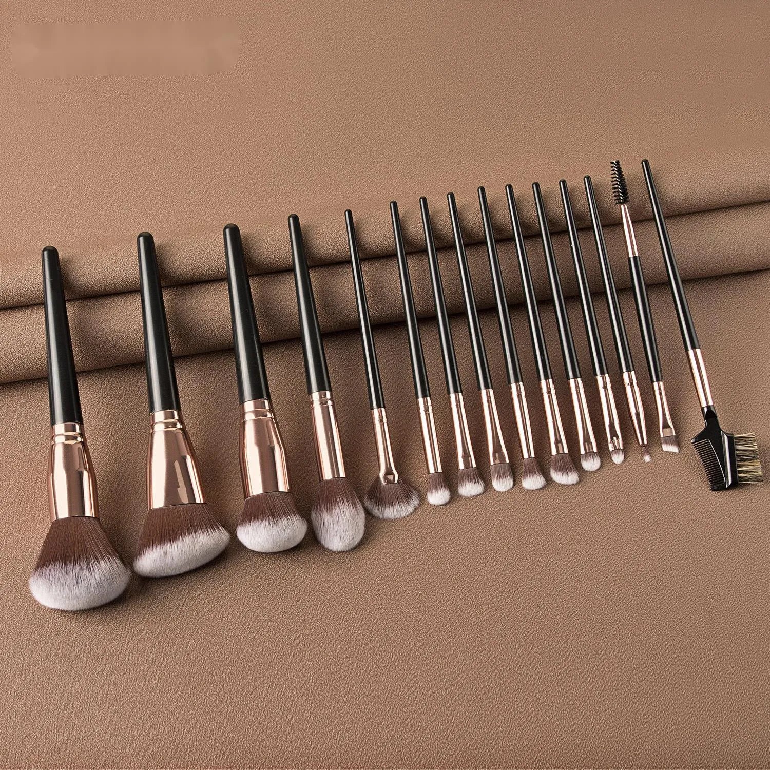 15-piece man-made fibre makeup brush set including eye shadow brush in black colour option
