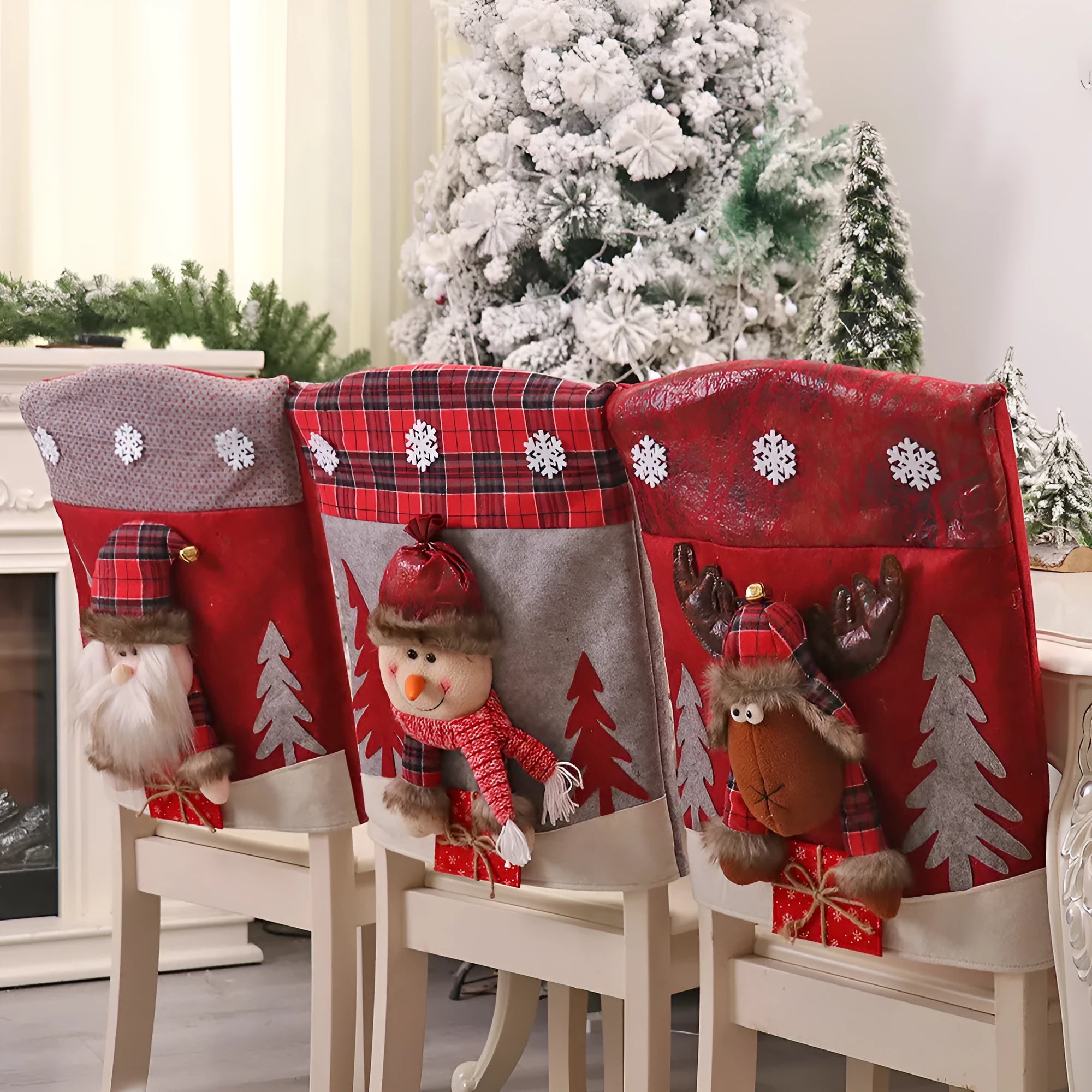Three-dimensional cloth Christmas chair cover featuring Santa Santa design with cartoon style for holiday decoration