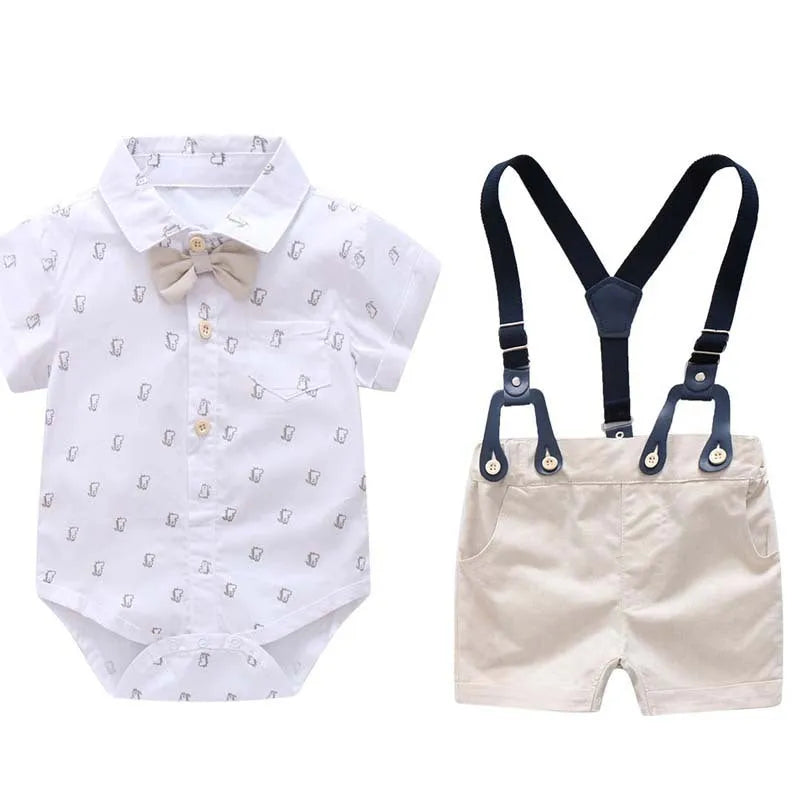 Baby boy white cotton gentleman suit with jacket and trousers in formal style