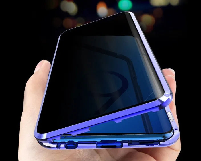 Samsung anti-peeping magnetic phone case in clamshell design with double-sided glass construction