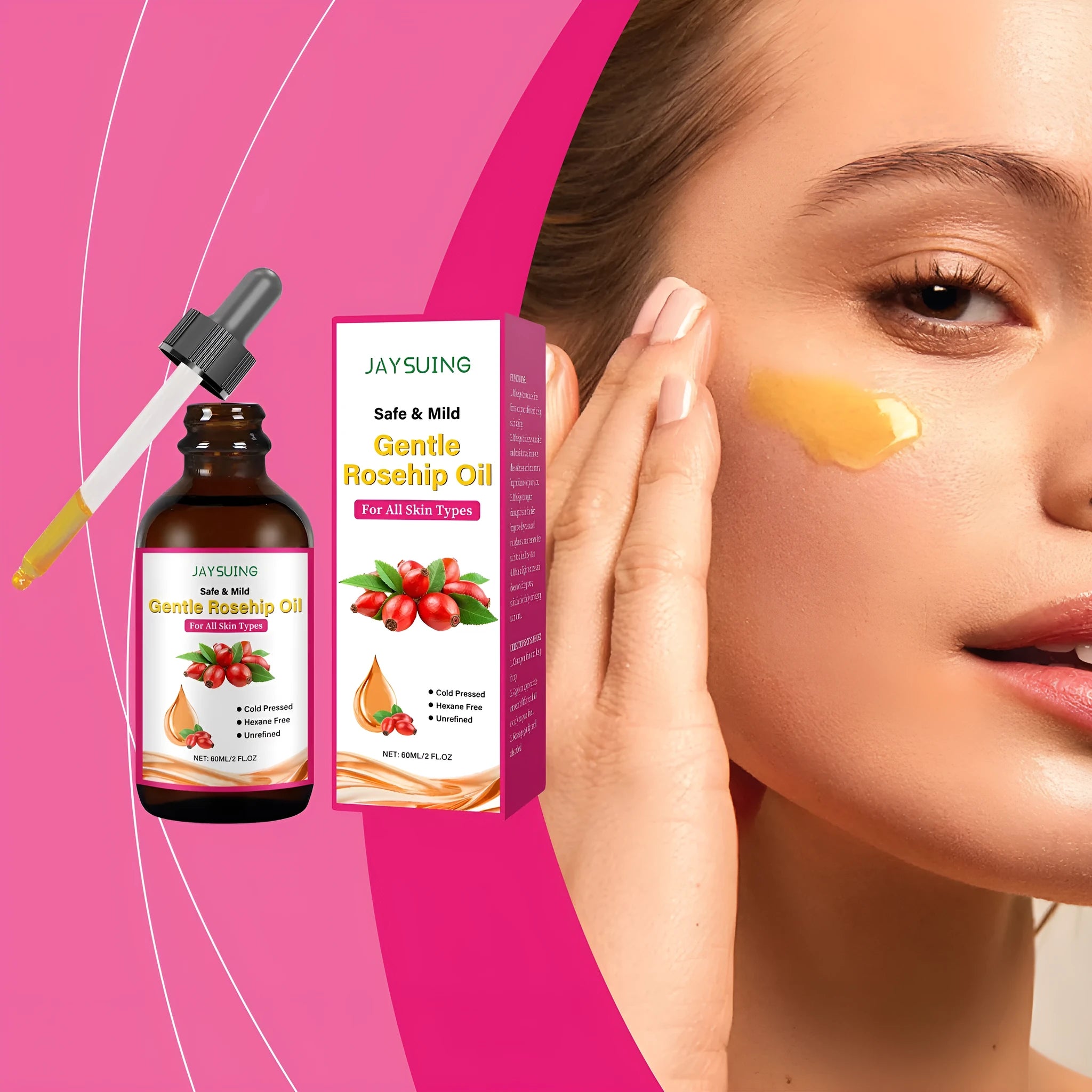 60ml bottle of rose fruit seed facial oil with rose hip oil and vitamin E