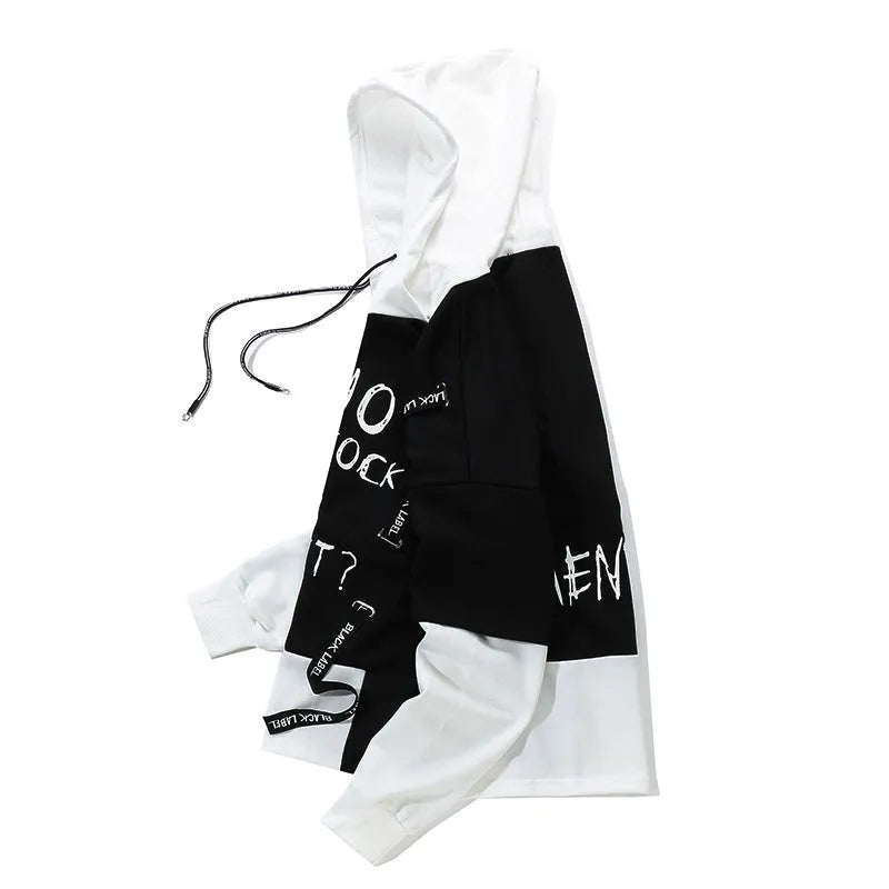 Autumn men graffiti oversize cotton hoodie in Black with round neck, front view