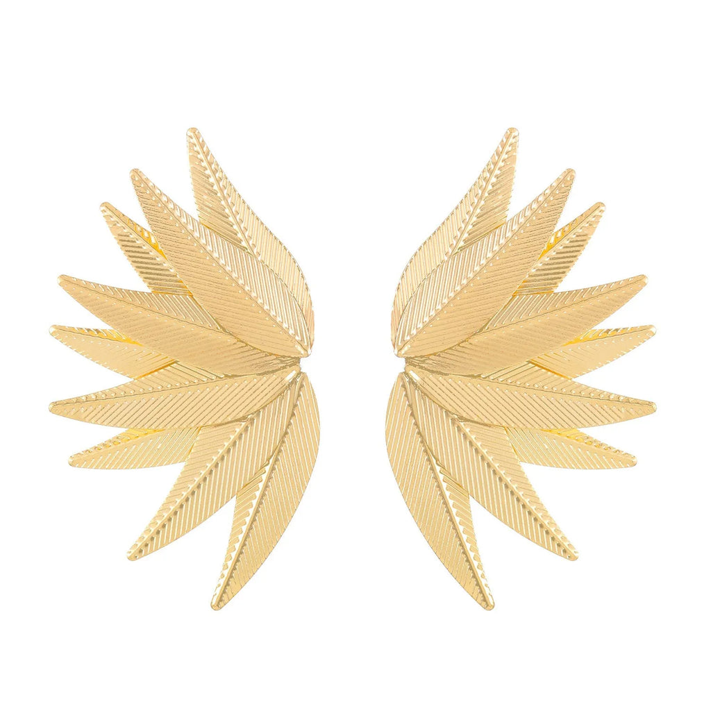 Gold and white alloy patch earrings with leaves shape design
