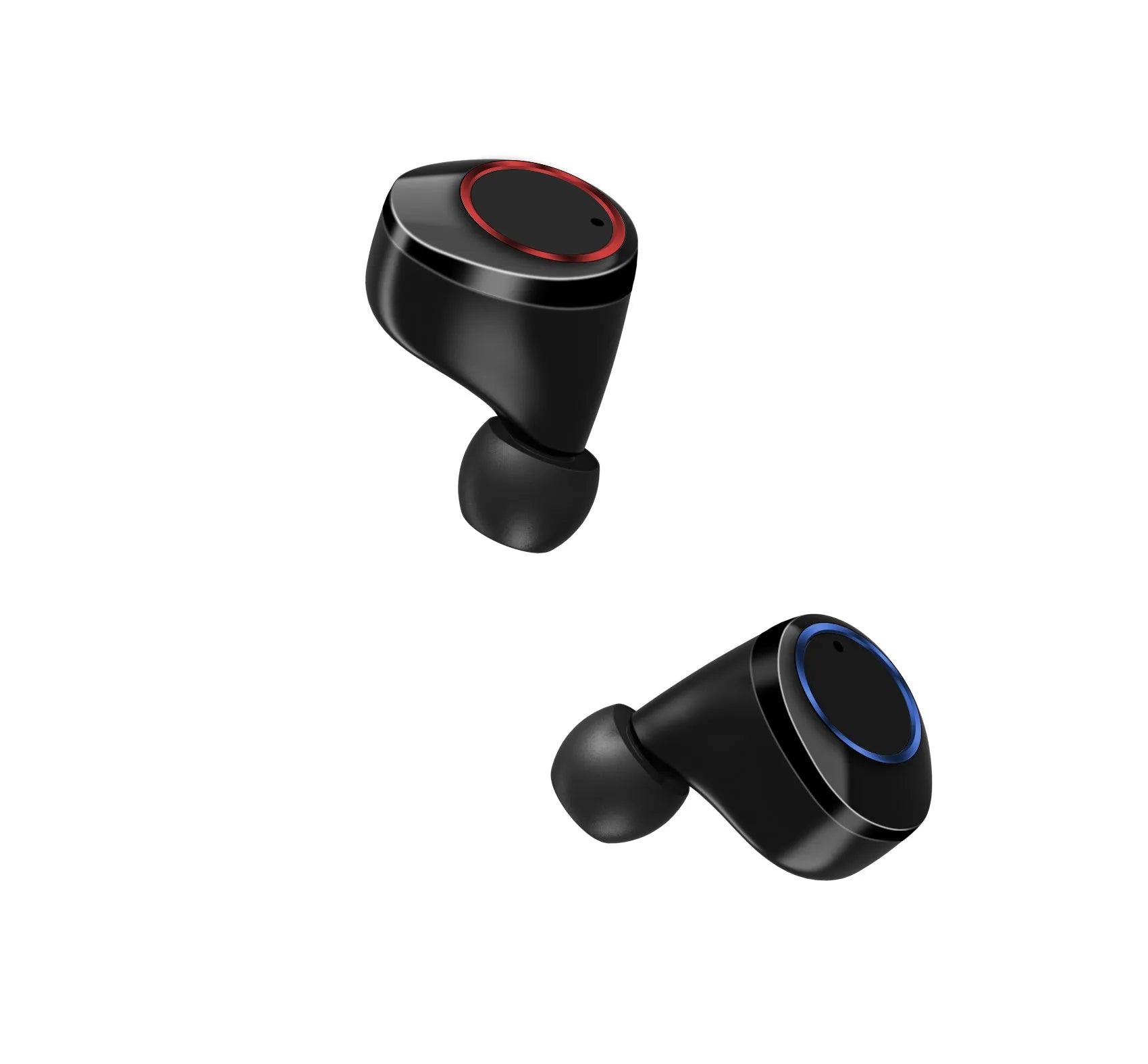 Black X11 wireless Bluetooth earbuds and their portable charging case on a white background.