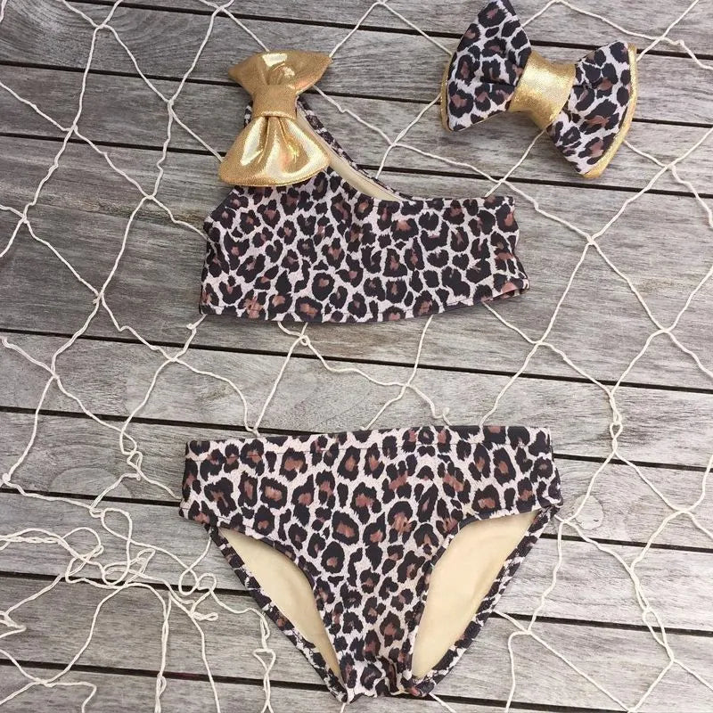 Kids baby girls leopard print one shoulder swimsuit in cotton blend, sizes 60-120