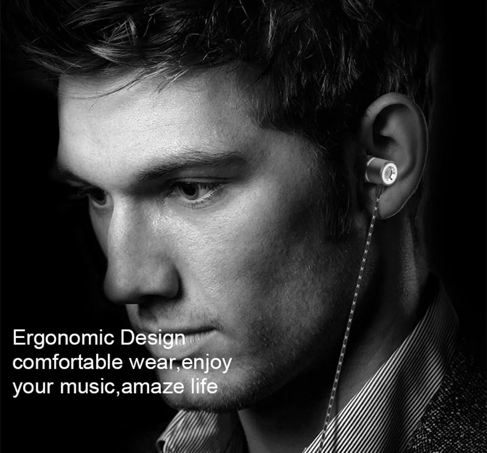 Fanbiya S1 metal in-ear earphones with ear hooks and in-line microphone control on a 1.2m cable.