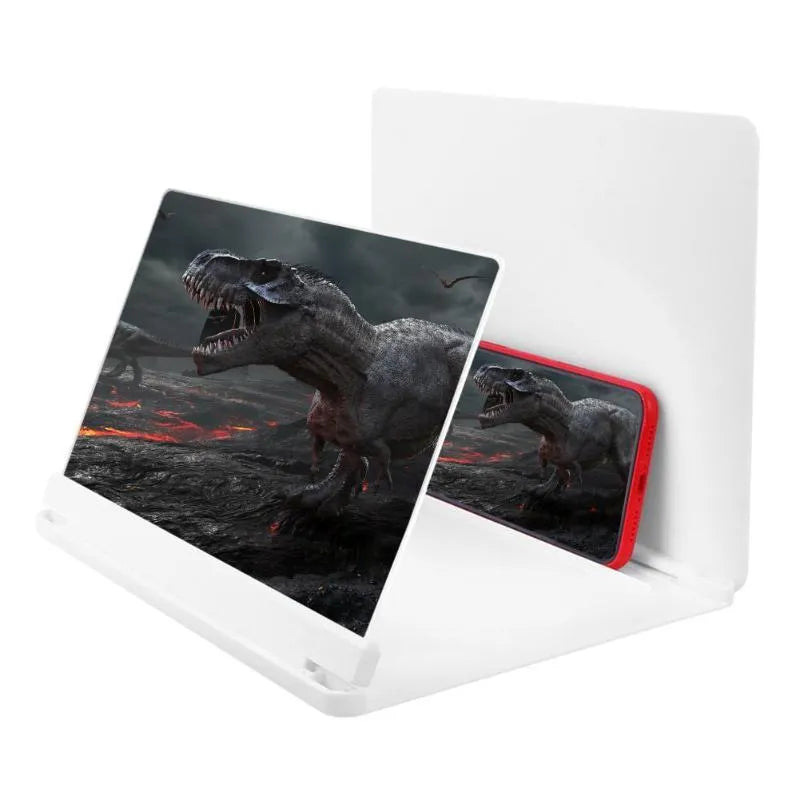 Black and white phone screen amplifier with 9 inch screen and built-in smartphone holder.