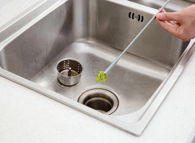 Flexible 60cm long sewer dredger spring cleaning tool with a grip handle for unblocking sink drains.