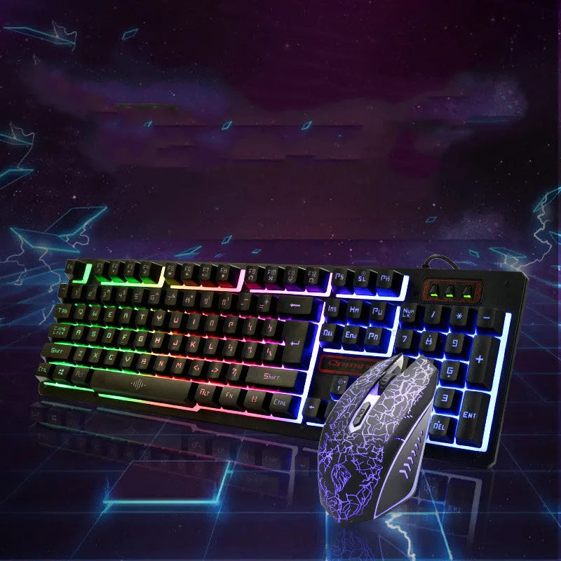 Wired gaming keyboard and mouse set, black finish, USB connections, 1600dpi optical mouse