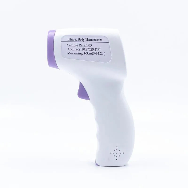 White digital non-contact thermometer for measuring water temperature.