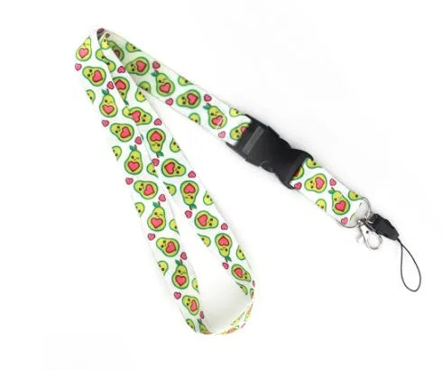 Cartoon avocado fruit printed polyester mobile phone lanyard with adjustable buckle