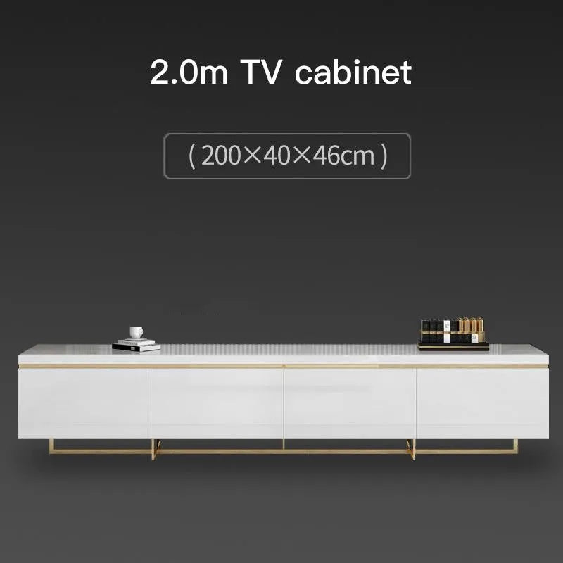 Modern minimalist tempered glass coffee table and TV cabinet set with baking paint finish in multiple sizes