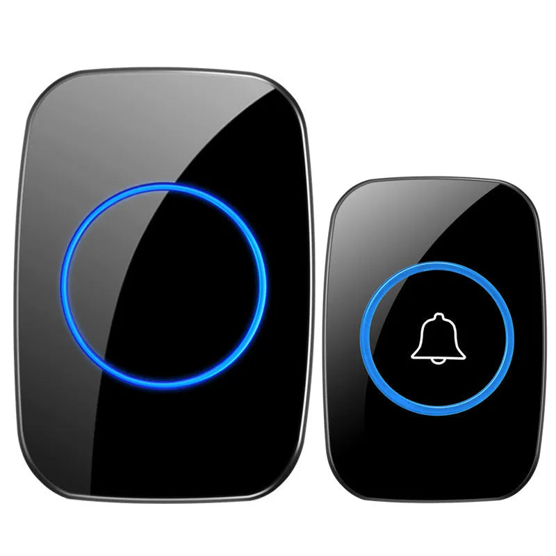 Wireless doorbell receiver and emitter in black, 300m range, 60 ringtones, 110-240V power