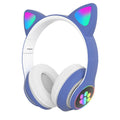 Cat ears head-mounted gaming headset with glowing details, Bluetooth 5.0, available in five colours Black Blue Green Pink Purple