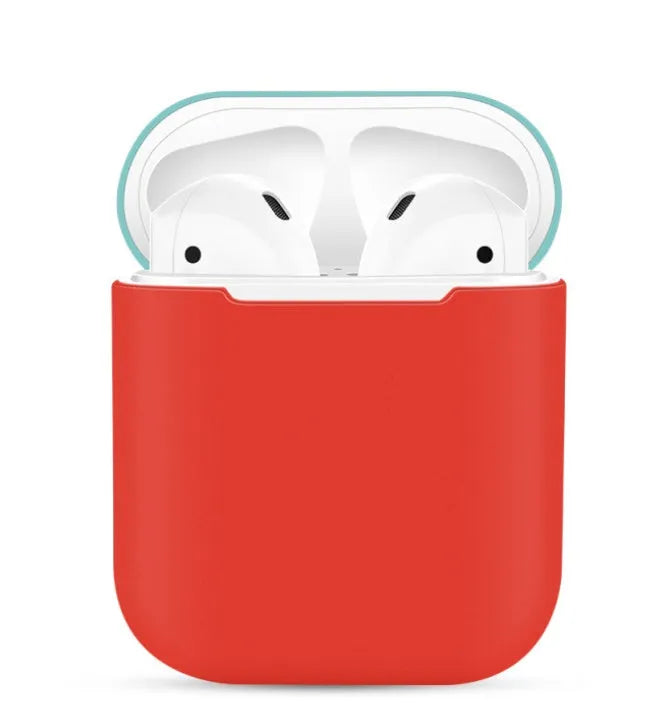 Silicone protective cover for Apple AirPods charging case in a split style design, shown in a selection of colours.