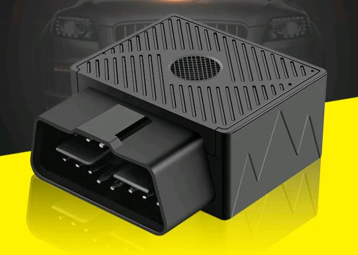 Black ABS car GPS locator model STR03 with OBD plug and satellite tracking, 5m accuracy, multiple alarms.