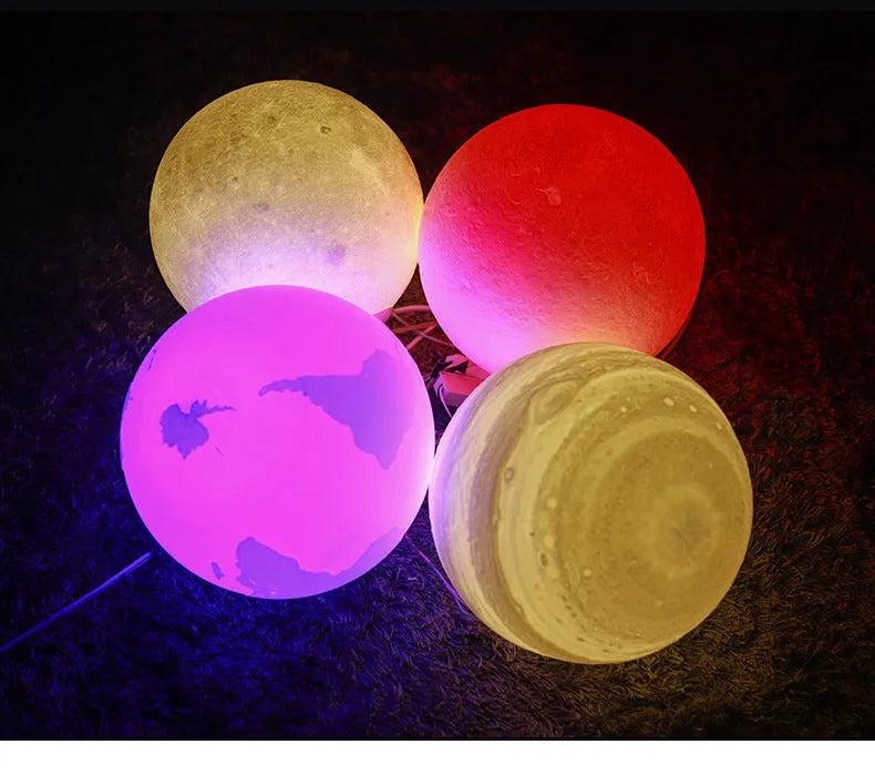 LED moon light chandelier with 3D printed shade, remote control 16 colours, adjustable height, solid wood hanging line