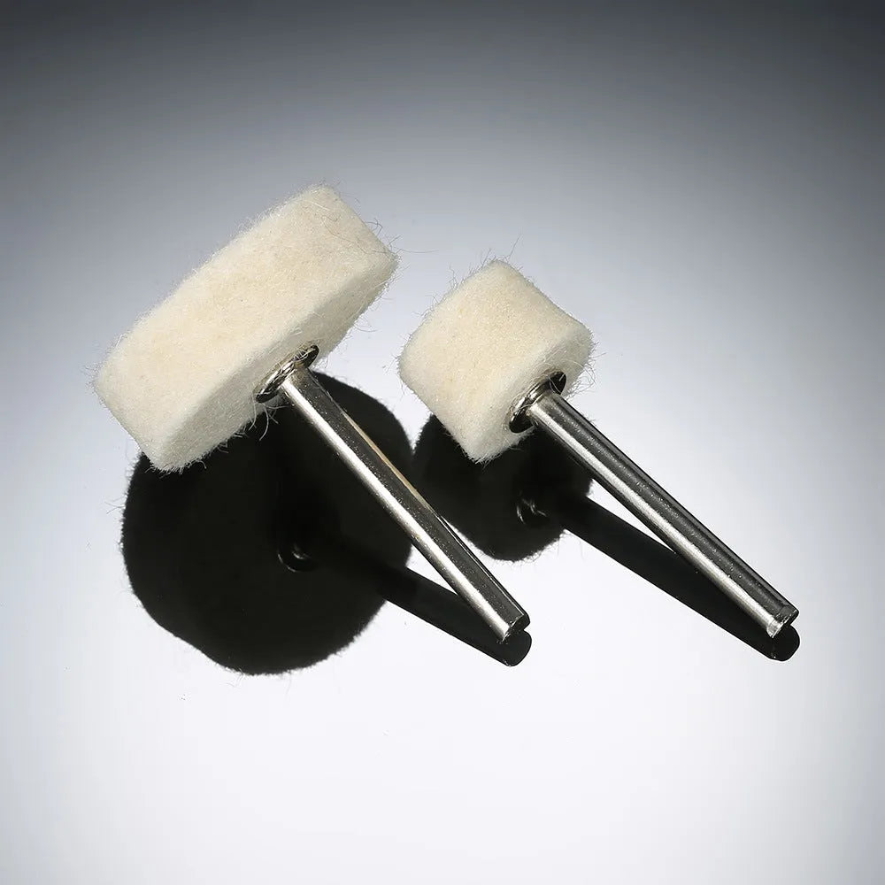 129-piece polishing wheel accessories set with white wool pads and iron shanks for rotary tool use