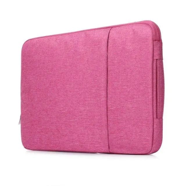 Simple grey canvas notebook sleeve case for a 12.9-inch tablet, showing padded interior.