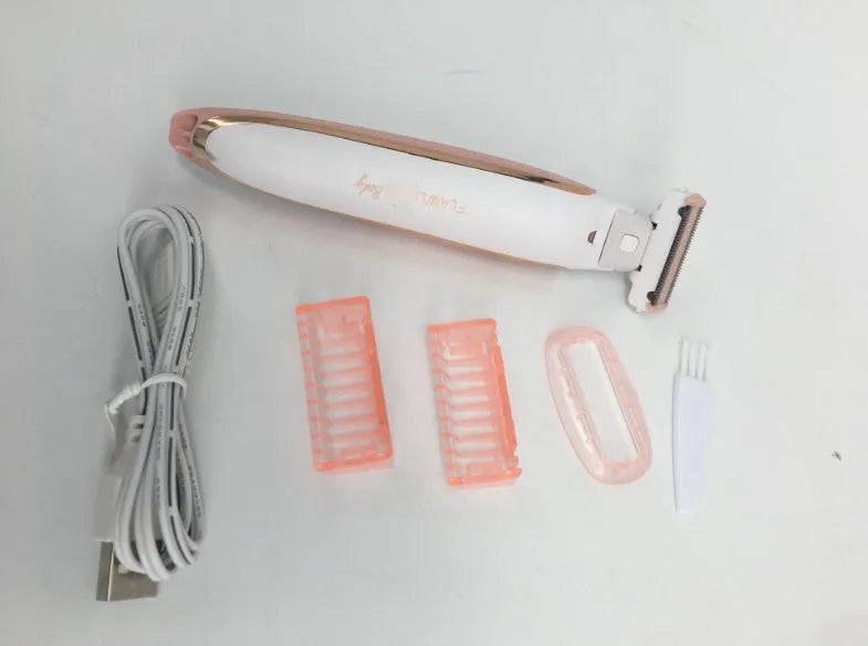 White ABC electric whole body shaver for men and women, cordless and rechargeable, on a plain background