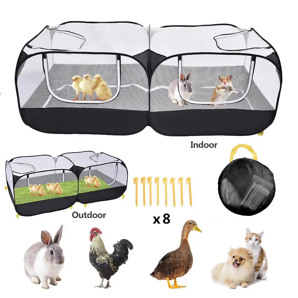 2 in 1 polyester pet playpen, 185 x 64cm, in black or blue, with 8 ground nails and removable bottom