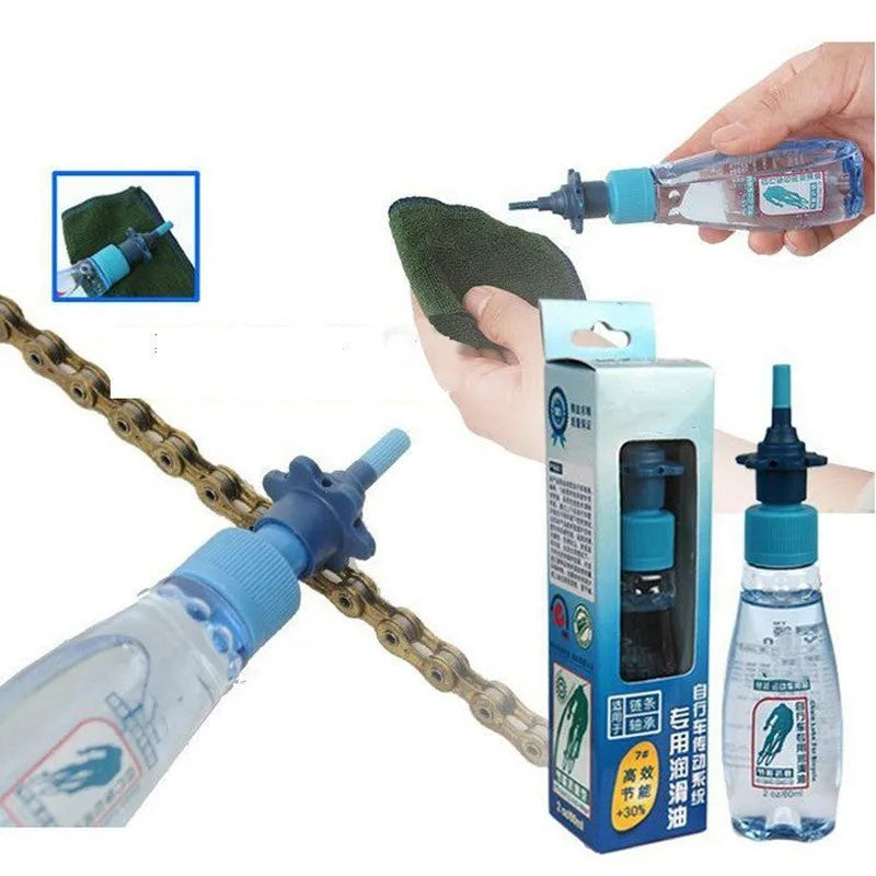 Blue 60ml bottle of Drip Less Bicycle Chain Lubricant with liquid plastic formula
