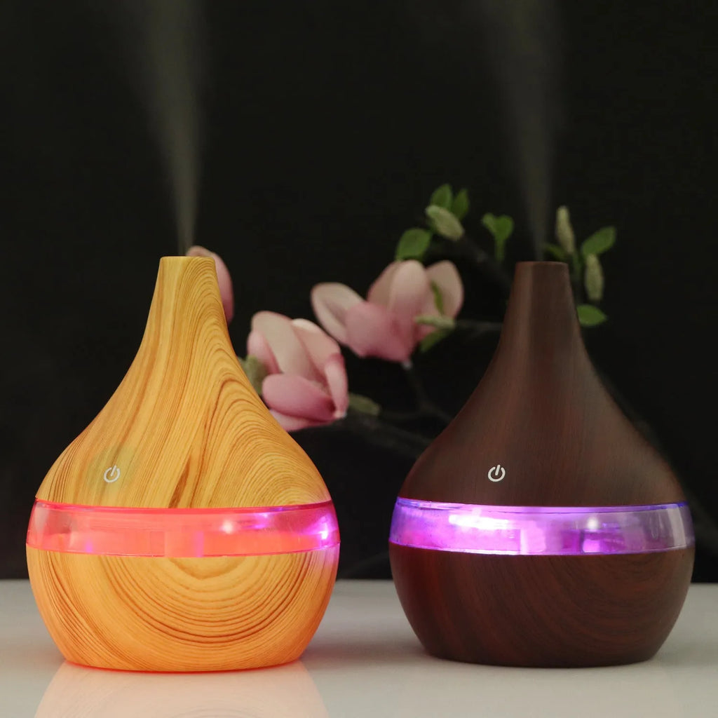USB mini air purifier humidifier with wood grain finish for small rooms