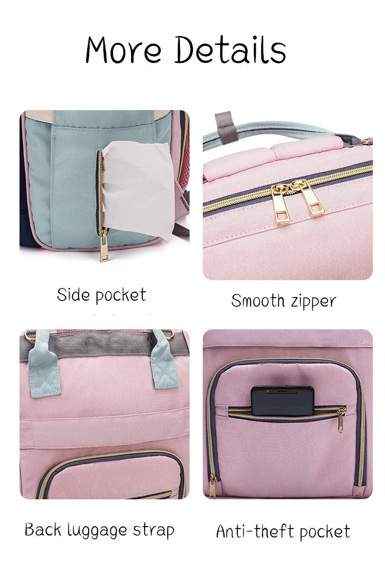 Mummy maternity bag backpack in solid colour with zipper closure and nylon finish