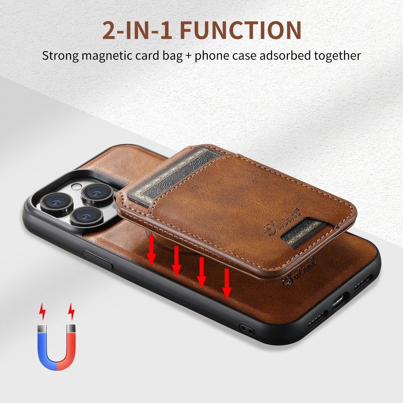 MagSafe compatible silicone iPhone case with magnetic card holder on back in oil wax pattern finish