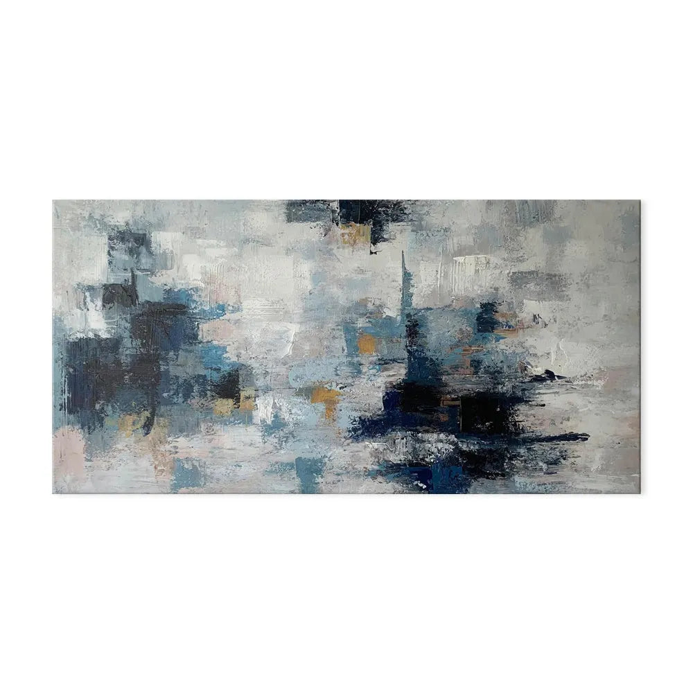 Handmade modern abstract oil painting on canvas in horizontal format without frame