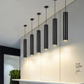 Aluminium alloy long-tube suspended ceiling lamp with black finish, single-head design, adjustable height