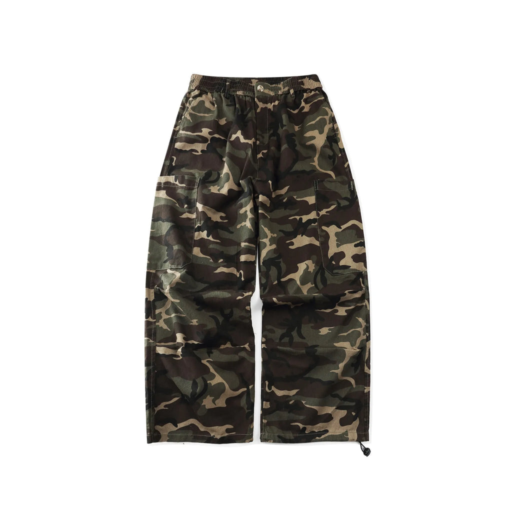 Camouflage cotton cargo pants with adjustable leg shaping for men and teens, mid waist straight type
