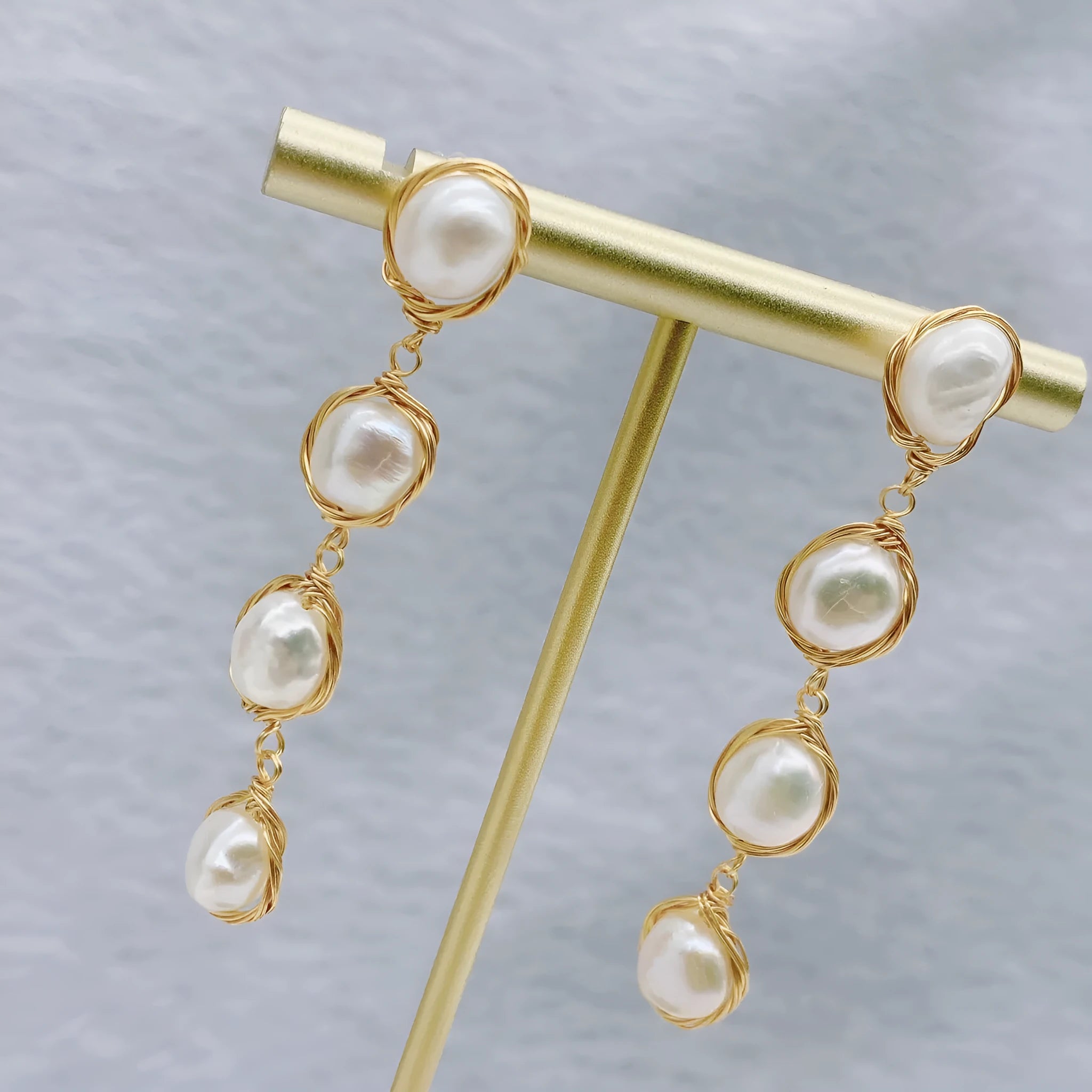 Natural real pearl drop earrings with handmade tassel in white colour for women simple design