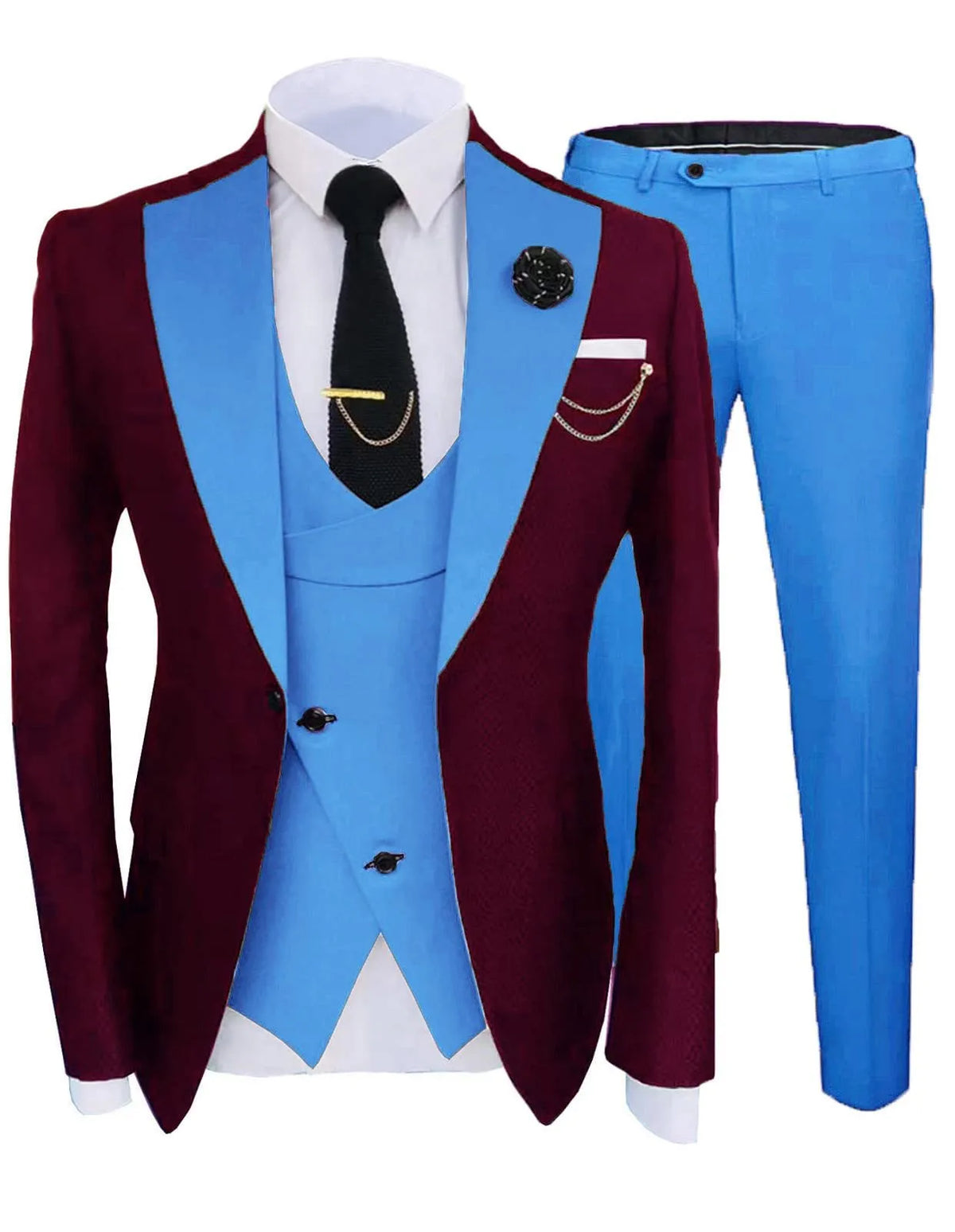 Men's three-piece slim fit cotton suit in Asian sizes XS-5XL for wedding and light business.