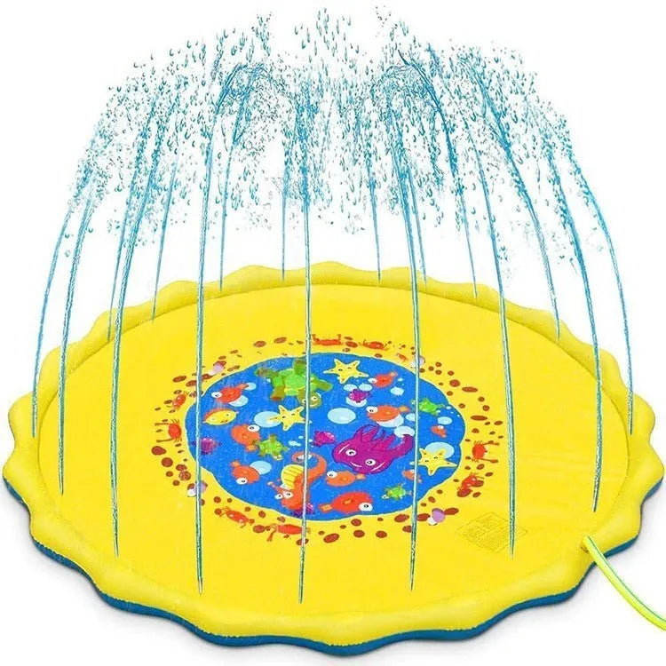 Yellow outdoor water spray mat with letter patterns for children, PVC material, 150cm or 170cm size option