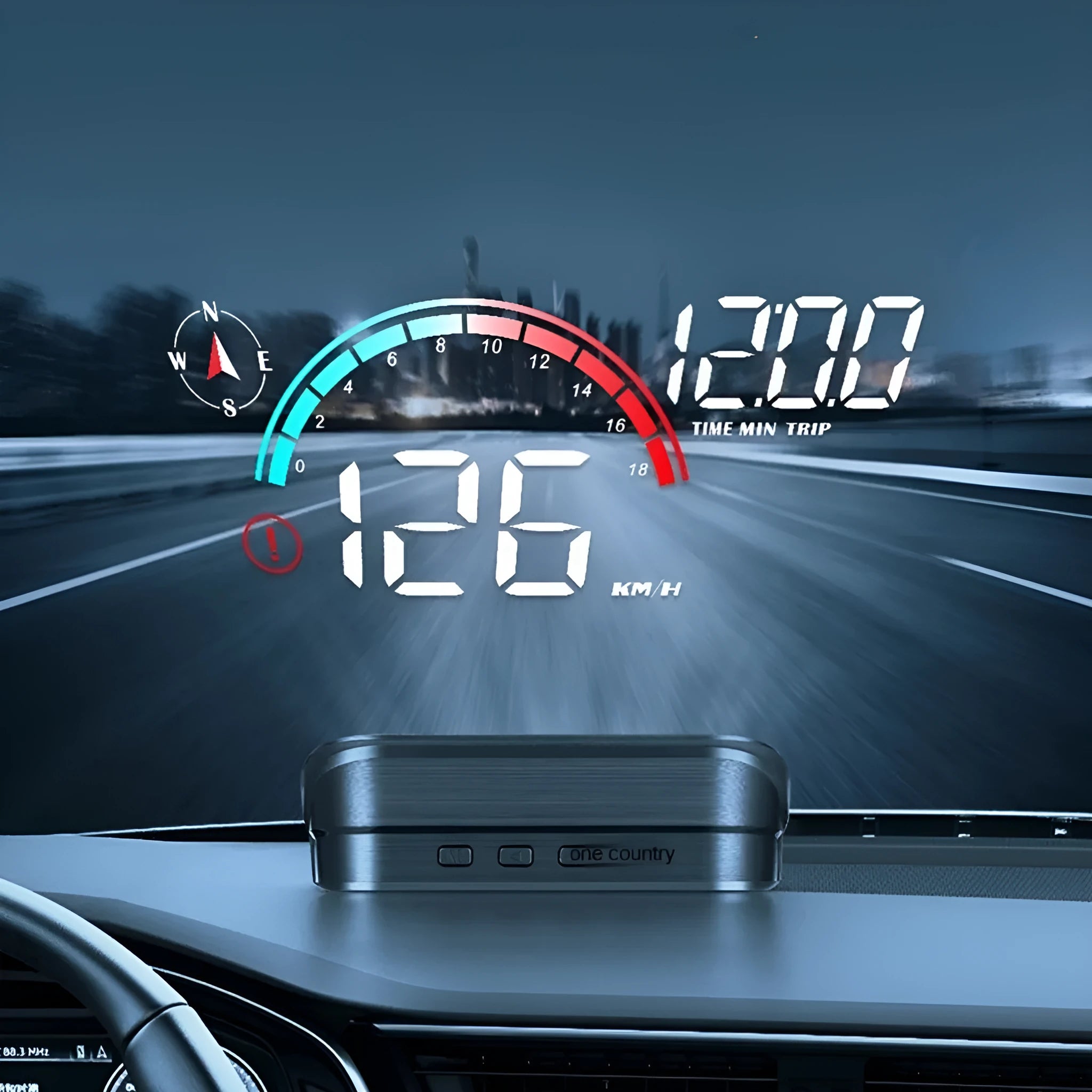 Black head-up display car GPS projector unit for dashboard installation showing speed and compass projection