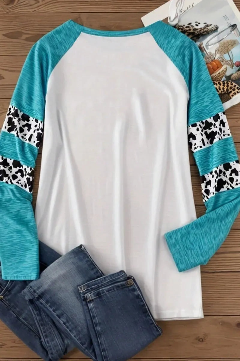 Sky blue Halloween T-shirt with 3D printed pumpkin design, long sleeves, regular fit