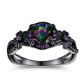 Sweet cool color ring for women bow geometric copper ring inlaid zircon black gold finish size No 8