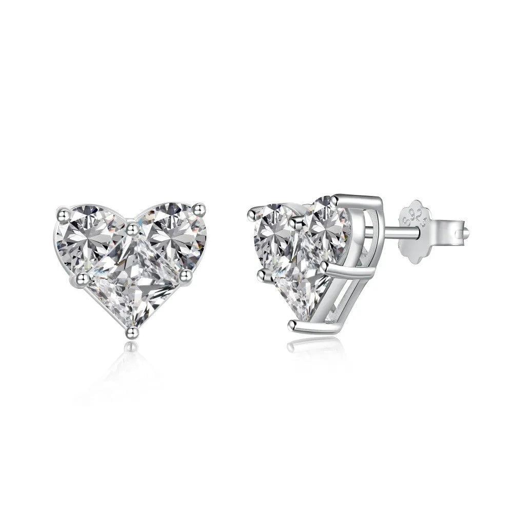 925 silver heart-shaped stud earrings with zircon in platinum pink diamond finish