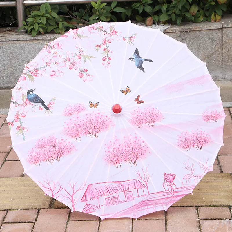 Classical ceiling decorative printed silk umbrella in national style with silk cloth fabric, 60cm size