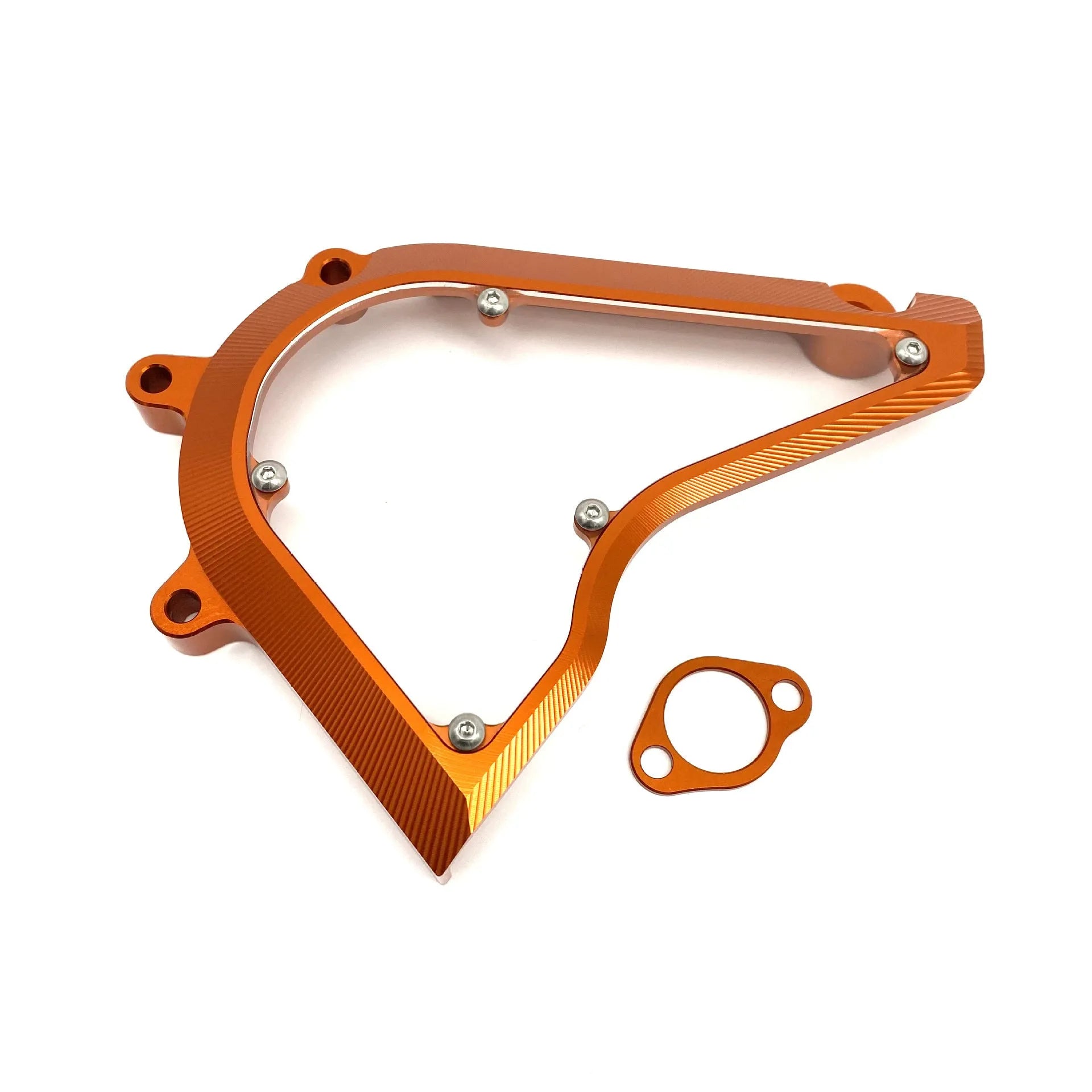 KTM Duke motorcycle chain front gear cover in black and orange options, 20cm by 15cm by 5cm.